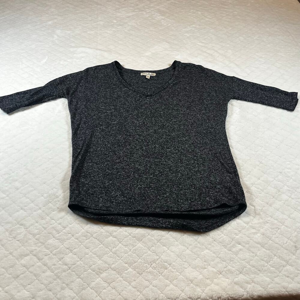 Express One Eleven Oversized Size XS Dark Gray V Neck Pullover 3/4 Sleeve Casual